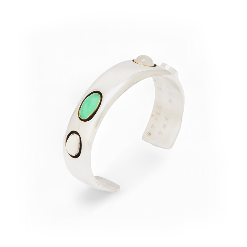 Rawdin, Kim Sterling Silver Bracelet With Moonstone, Chysophrase, and Mammoth Tusk