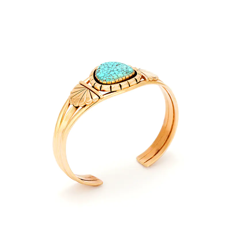 H.C. 14K Gold Bracelet With Black Web #8 Turquoise