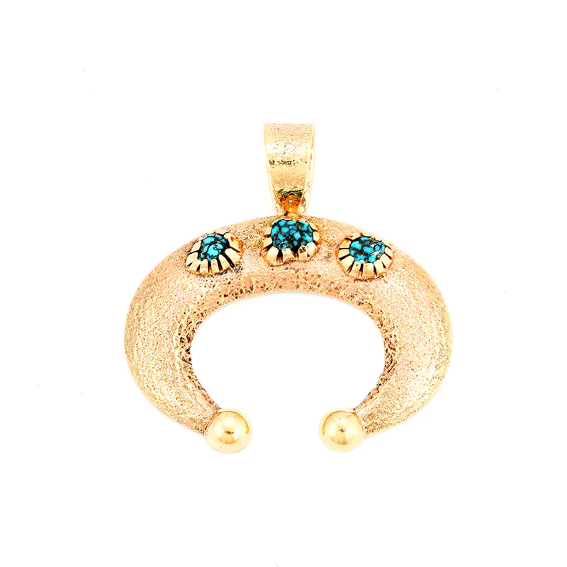 Claw, Monte 14K Gold Tufa Cast Naja Pendant With Lander Blue Turquoise Nuggest