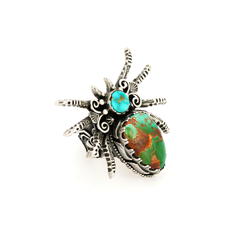 Pete, Curtis Sterling Silver Spider Ring With  Two Royston Turquoise Stones