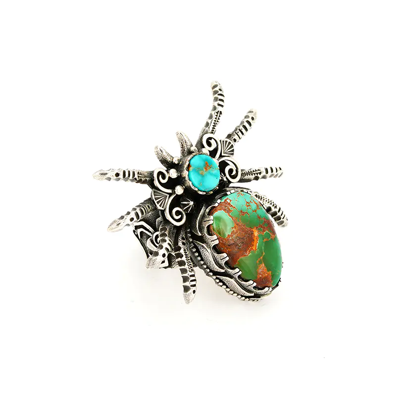 Pete, Curtis Sterling Silver Spider Ring With  Two Royston Turquoise Stones