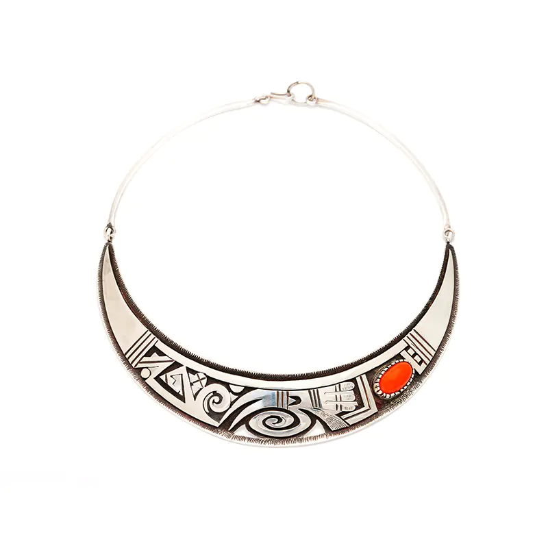 Kabotie, Michael Sterling Silver Coral Choker