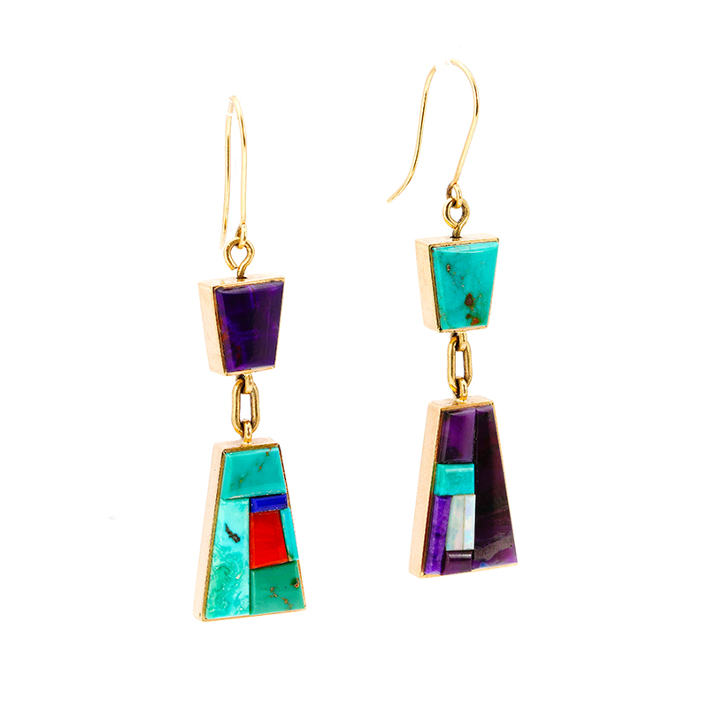 Tsosie, Boyd 14K Gold Double Sided Inlaid Earrings