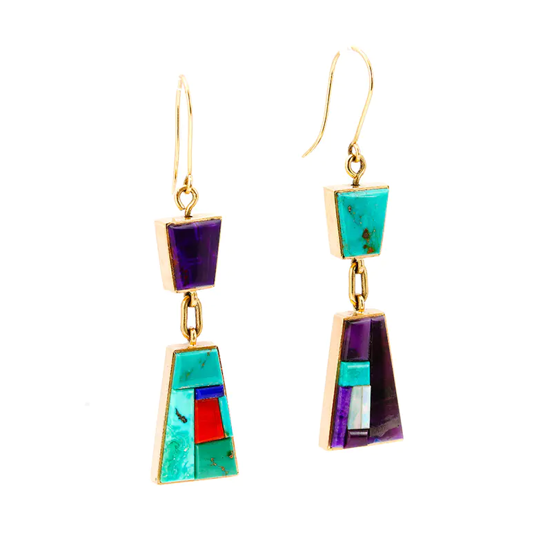 Tsosie, Boyd 14K Gold Double Sided Inlaid Earrings