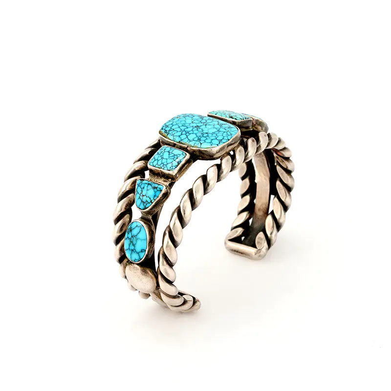 Black Web #8 Turquoise Bracelet Signed IHC