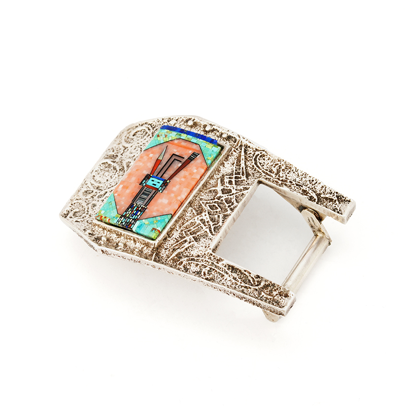 Clark, Carl and Irene Sterling Silver Tufa Cast Micro Inlaid Belt Buckle
