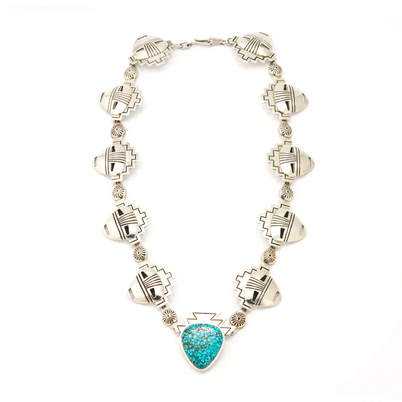 Begay, Harvey Sterling Silver With Red Mountain Turquoise Mask Necklace