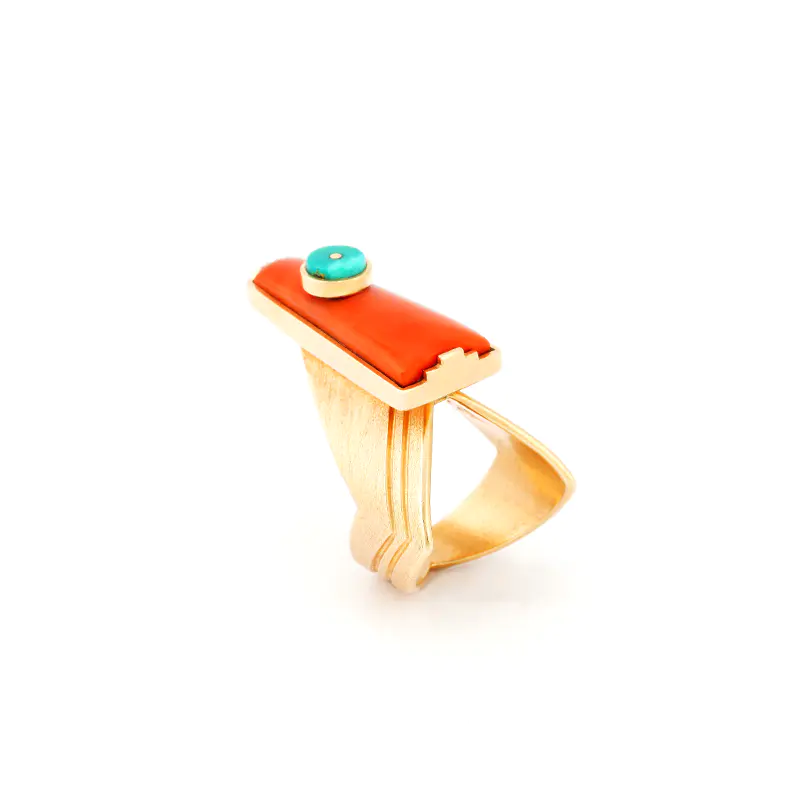 Little, James Gold Coral Ring With Turquoise Bead Accent