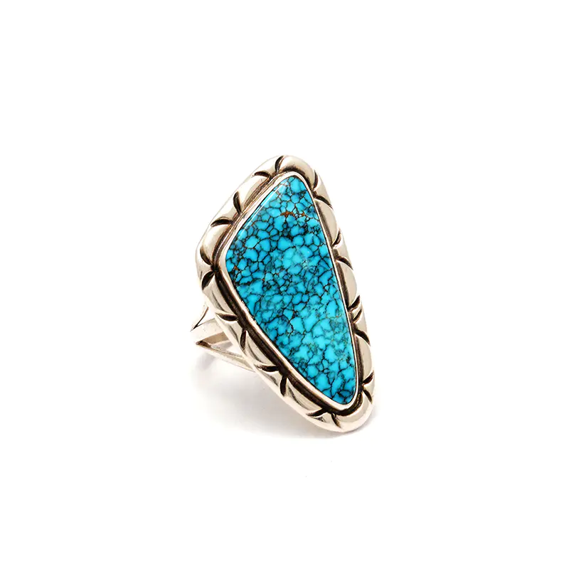 Vintage Ring With Black Web #8 Turquoise