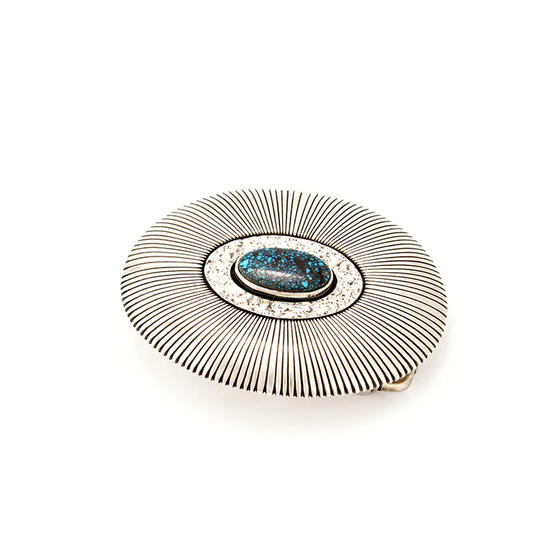 Begaye, Marco Sterling Silver Belt Buckle With Lander Blue Turquoise