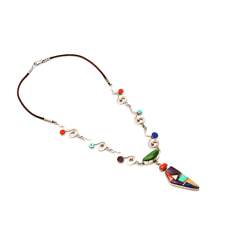 Sequaptewa, Raymond Sterling Inlay With 14K Gold Necklace