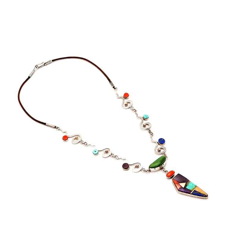 Sequaptewa, Raymond Sterling Inlay With 14K Gold Necklace