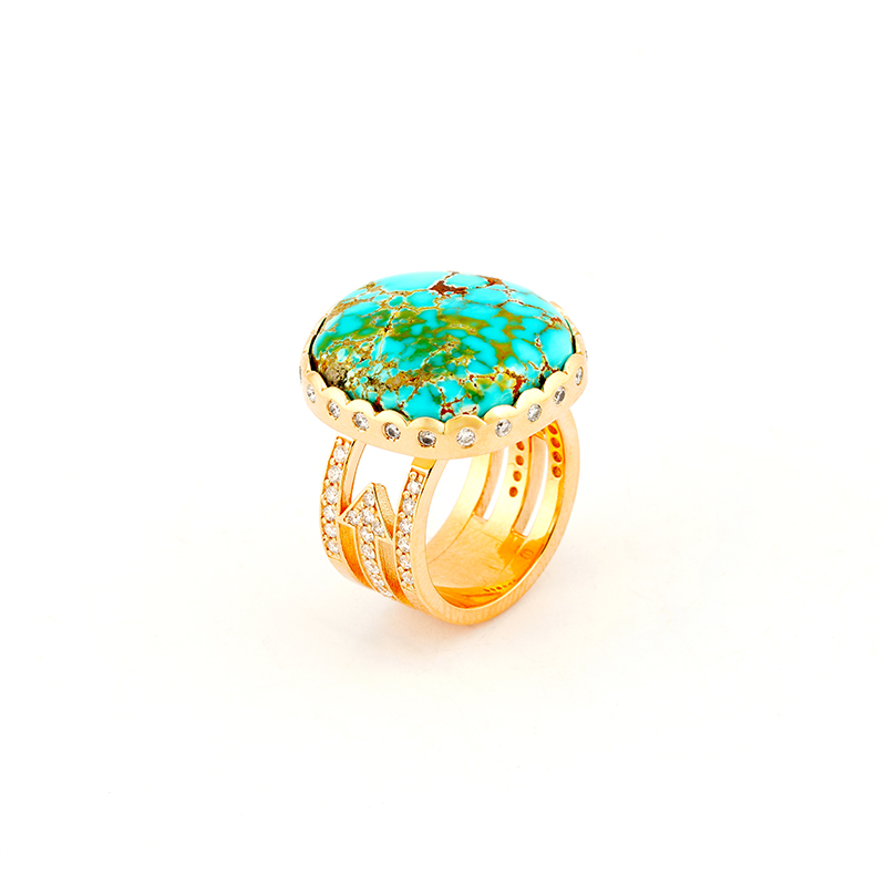 Monongye, Bo 14K Gold Dimaond Ring With Turquoise