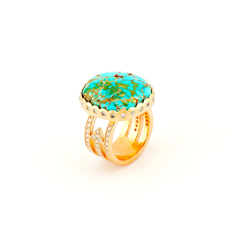 Monongye, Bo 14K Gold Dimaond Ring With Turquoise
