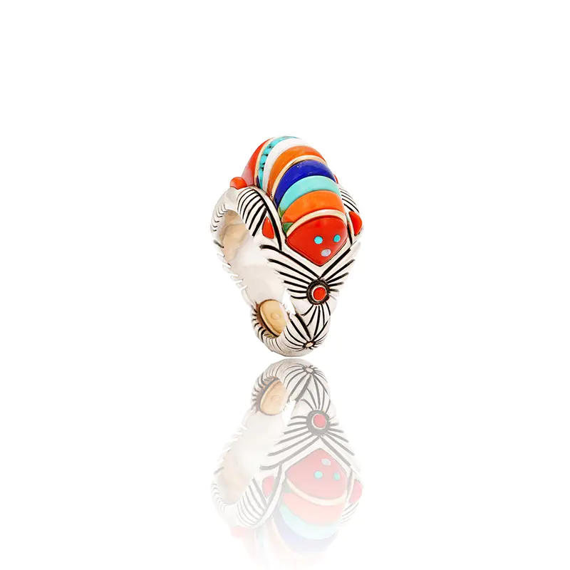 Yazzie, Raymond Sterling Silver Inlaid Caterpillar Ring