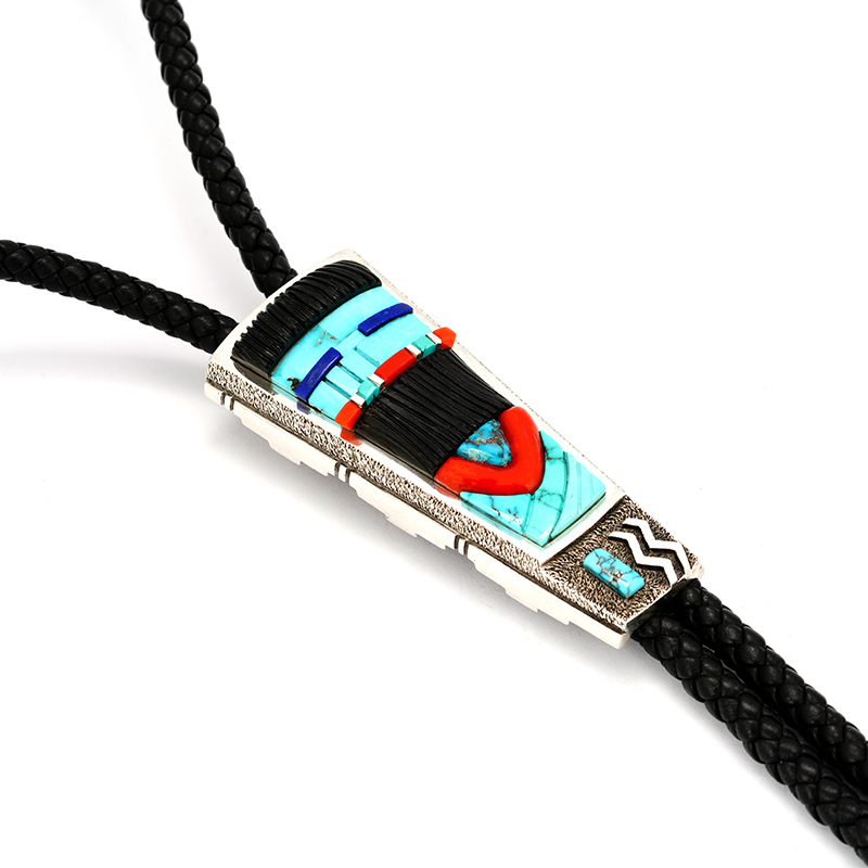 Supplee, Don Longhair Kachina Sterling Silver Inlaid Bolo Tie