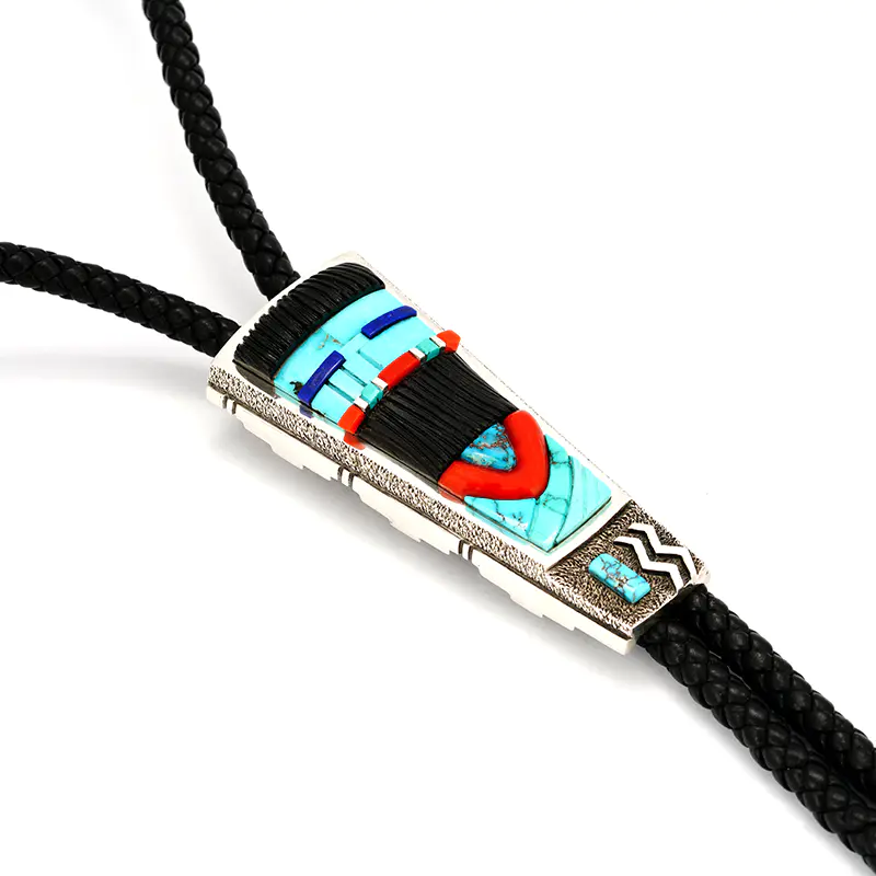 Supplee, Don Longhair Kachina Sterling Silver Inlaid Bolo Tie