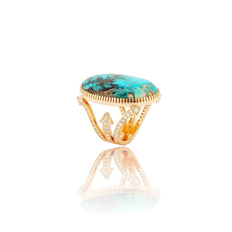 Monongye, Bo 14K Gold Turquoise And Diamond Ring