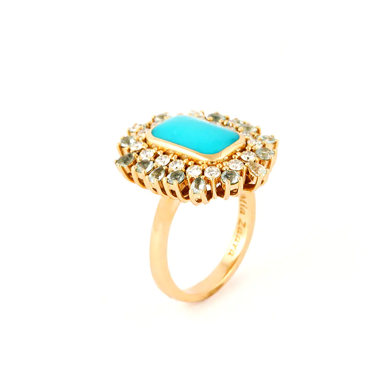 Hamdouni, Mia Zaara Sleeping Beauty Turquoise And Blue Topaz Ring With Diamonds