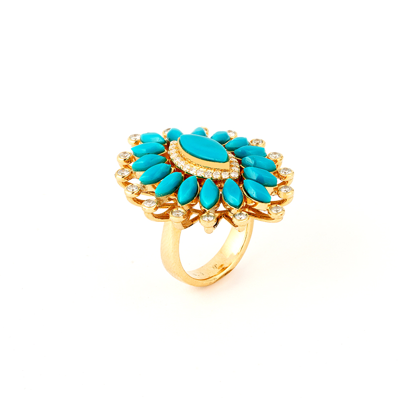 Hamdouni,  Mia Zaara Sleeping Beauty Turquoise Ring With Diamonds