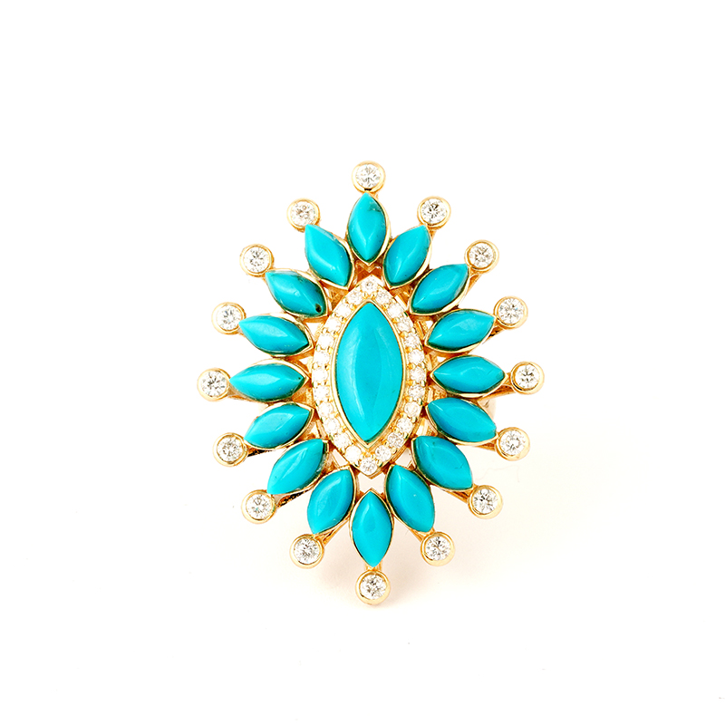 Hamdouni, Mia Zaara Sleeping Beauty Turquoise Ring With Diamonds — view 2