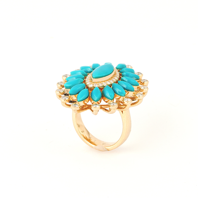 Hamdouni, Mia Zaara Sleeping Beauty Turquoise Ring With Diamonds — view 3