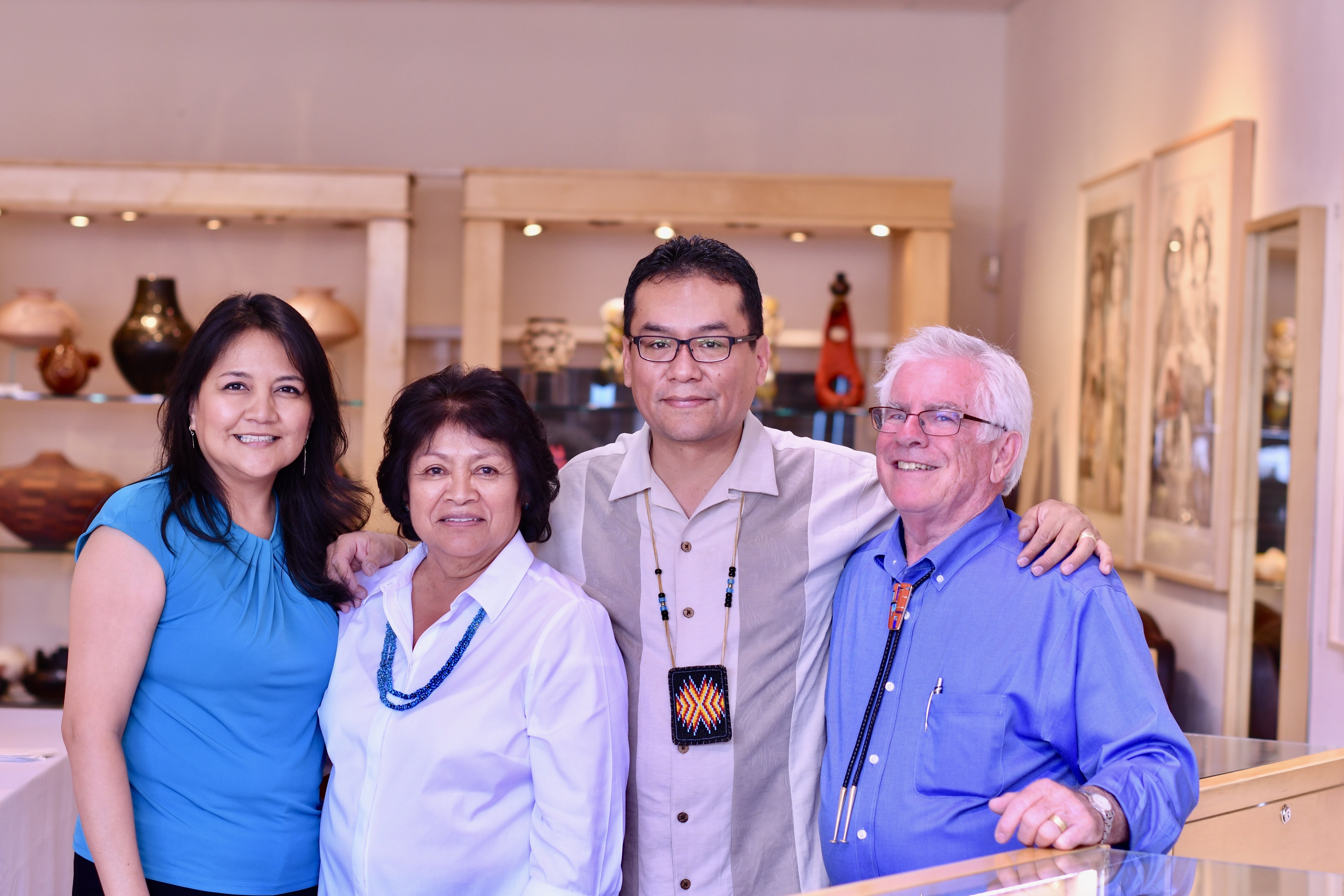 Sonwai with Bob, Rhodes, Darryl, and Rebecca Begay at the Faust Gallery opening in Santa Fe, 2018