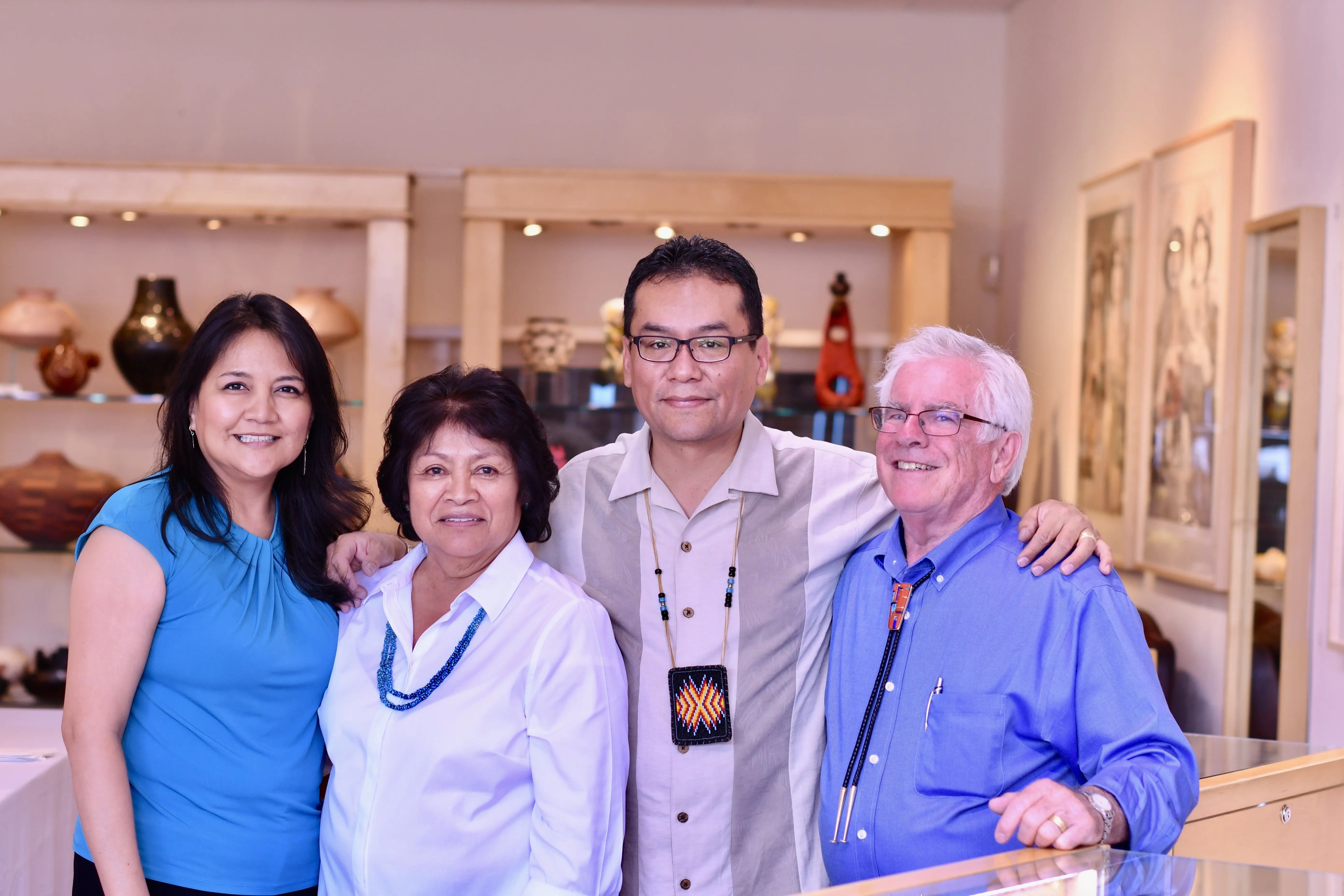 Sonwai with Bob, Rhodes, Darryl, and Rebecca Begay at the Faust Gallery opening in Santa Fe, 2018