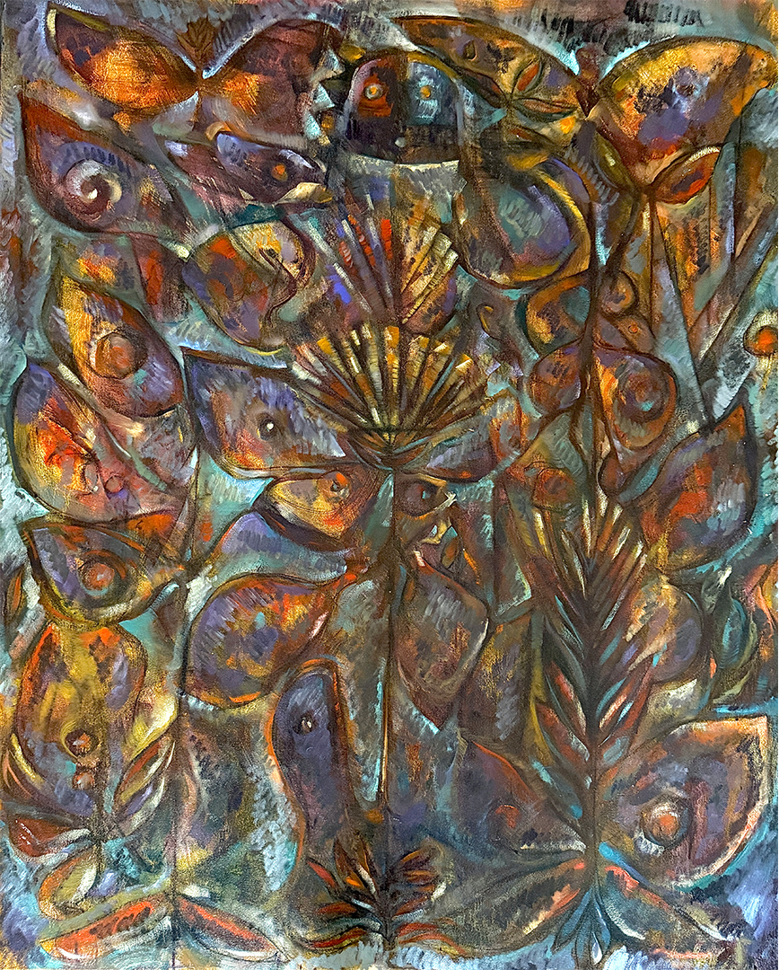 Butterfly painting on canvas by Navajo artist Sheldon Harvey