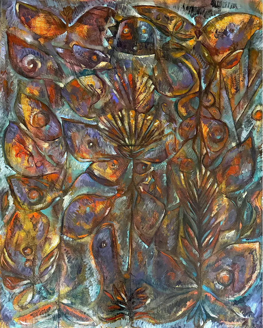 Butterfly painting on canvas by Navajo artist Sheldon Harvey