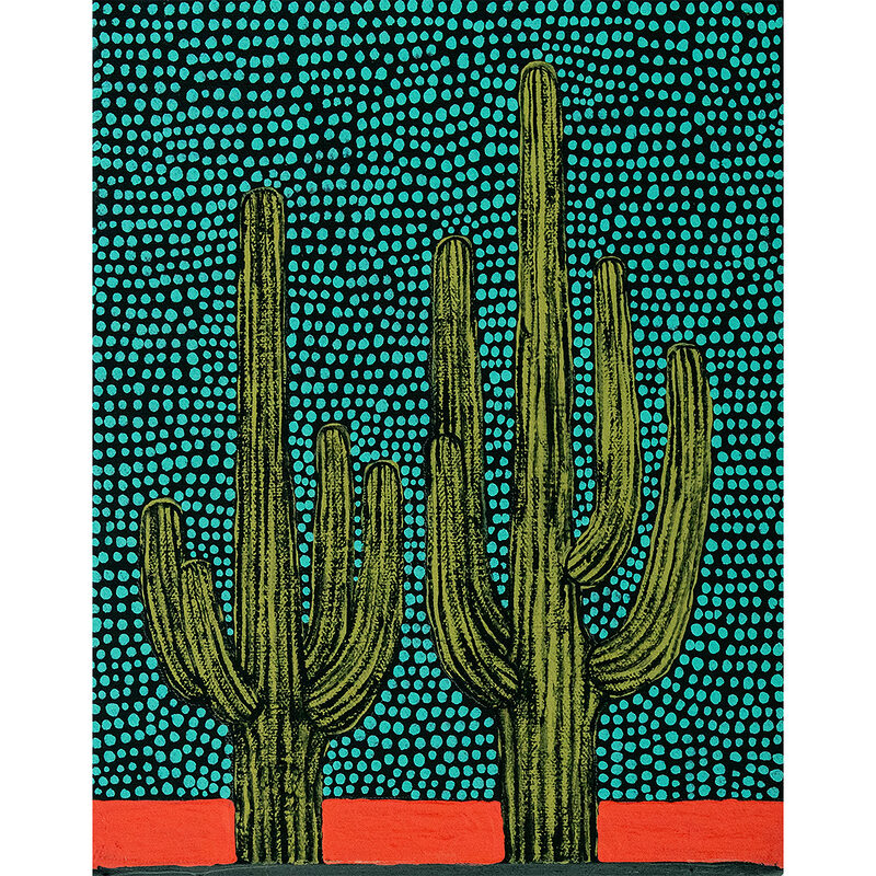Fort Guerin acrylic on canvas 8X10 painting of sunset at night Saguaros