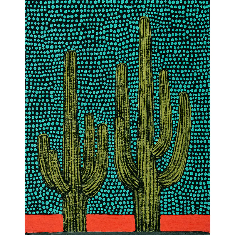 Fort Guerin acrylic on canvas 8X10 painting of sunset at night Saguaros