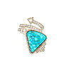 Bo Monongye sterling silver ring with triangular Kingman turquoise, diamond Navajo rug design and diamond arrow wrap band
