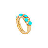 Mia Zaara Hamdouni turquoise band ring with round Sleeping Beauty turquoise cabochons and bezel-set diamonds on a 14k gold band, signed Mia Zaara inside