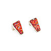 Carl and Irene Clark tapered sterling silver post earrings in micro-fine inlay of coral, lapis, turquoise and mother of pearl in warm red tones