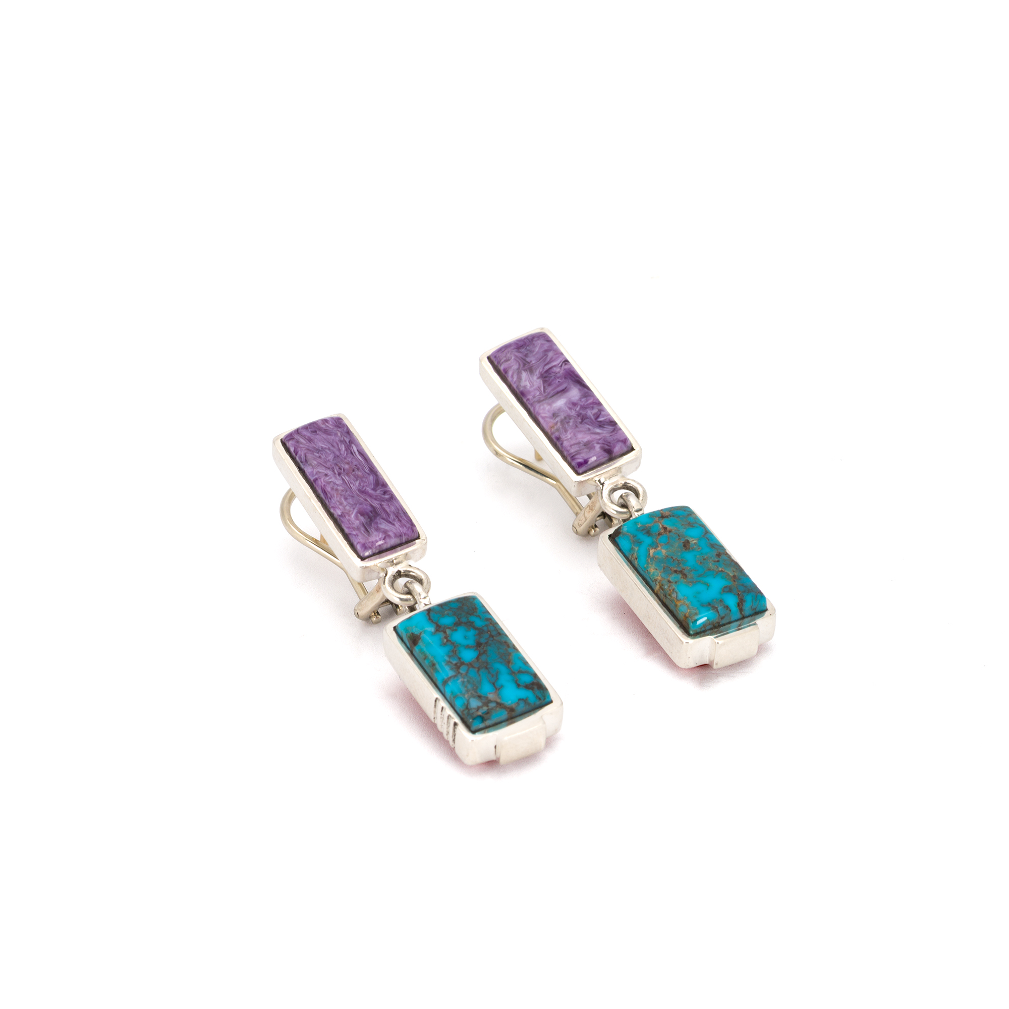 james-little-charoite-turquoise-coral-earrings-front