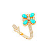 Mia Zaara Hamdouni turquoise arrow ring with Sleeping Beauty turquoise petals and diamonds on an open 14k gold band