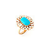 Mia Zaara Hamdouni turquoise and diamond ring with a cushion-shaped Sleeping Beauty turquoise in a double halo of diamonds, 14k gold