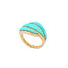 Mia Zaara Hamdouni turquoise statement ring with three curved bands of Sleeping Beauty turquoise edged in pavé diamonds, 14k gold