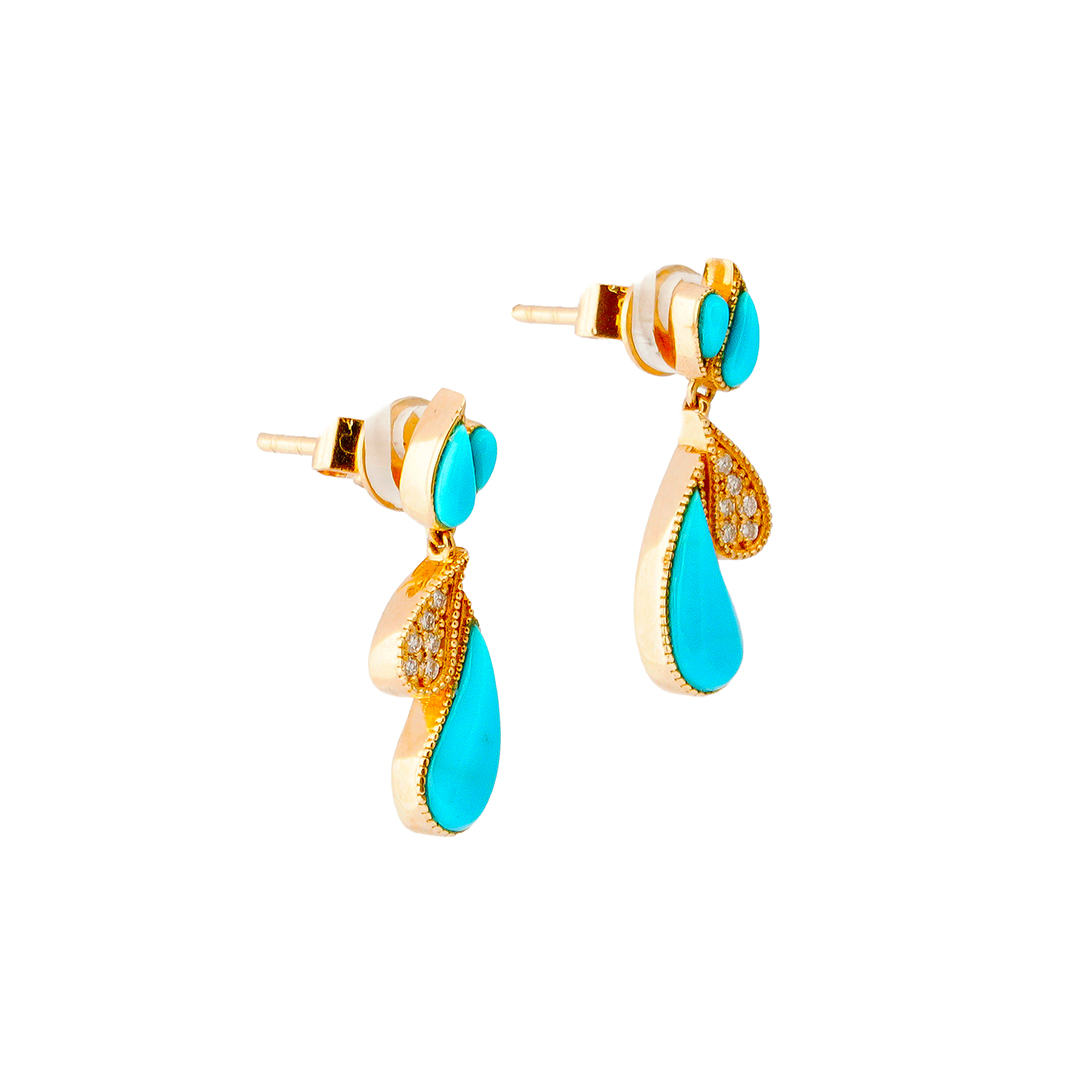 web.Zaara, Mia 14k Gold Earrings “Turquoise Rain”