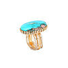 Bo Monongye sterling silver and gold twist ring with a large oval Bisbee turquoise in a serrated gold bezel and a row of diamonds
